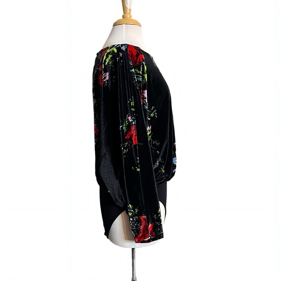 Free People Black Velvet Slouchy Floral Bodysuit Keyhole Amor Whimsigoth Large - Picture 7 of 11